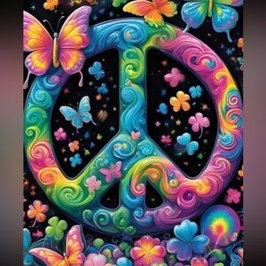Rainbow Peace Sign Wall Art with Butterflies